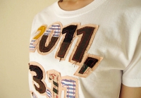 東日本大震災（3.11）のパッチワークのＴシャツ。