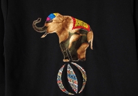 手刺繍とパッチワークのスウェット（トレーナー）。サーカスの「玉乗りの象」のスウェット（トレーナー）。